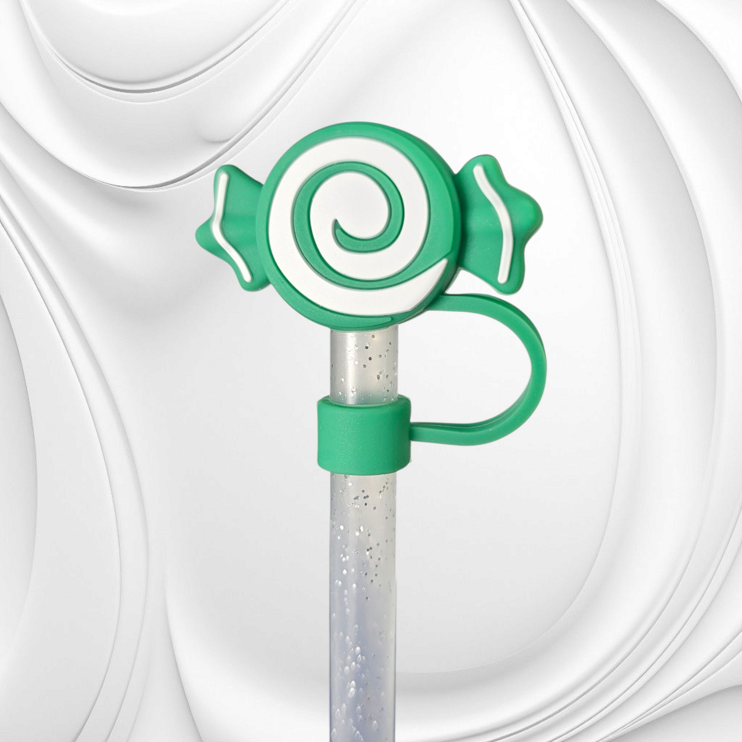 Green and White Candy 3D Silicone Straw Topper