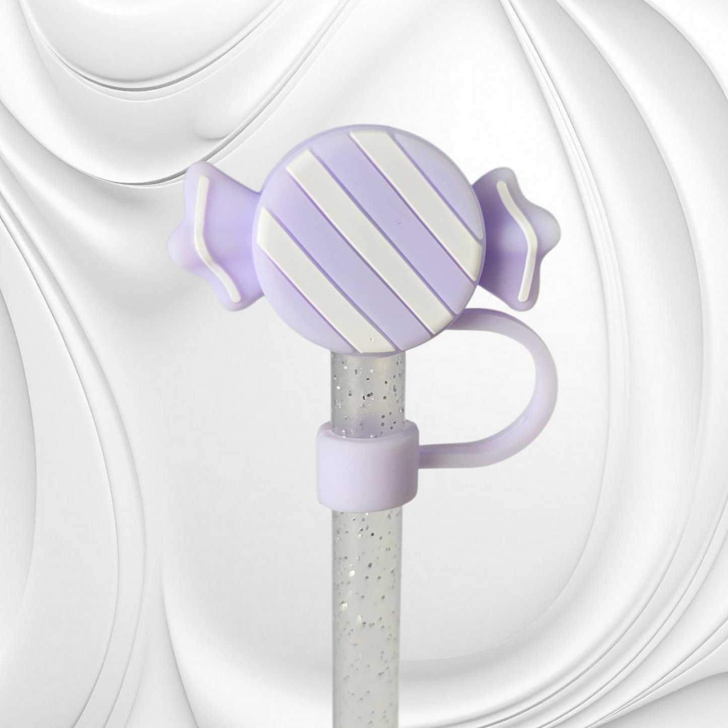 Purple and White Candy 3D Silicone Straw Topper