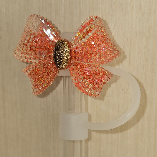 Ribbon Bow Glitter Straw Topper - Red Gold