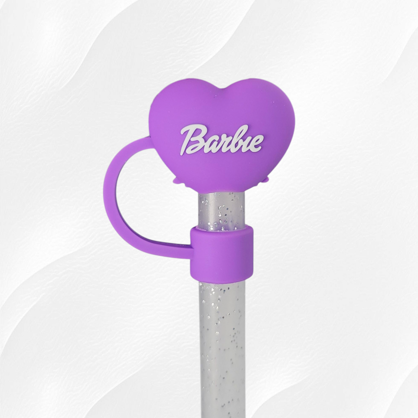 Purple heart with bow 10mm 3D Silicone Straw Topper. 