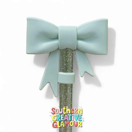 Pale Green 3D Ribbon Bow Silicone 10mm Straw Topper by Southern Creative Glamour 