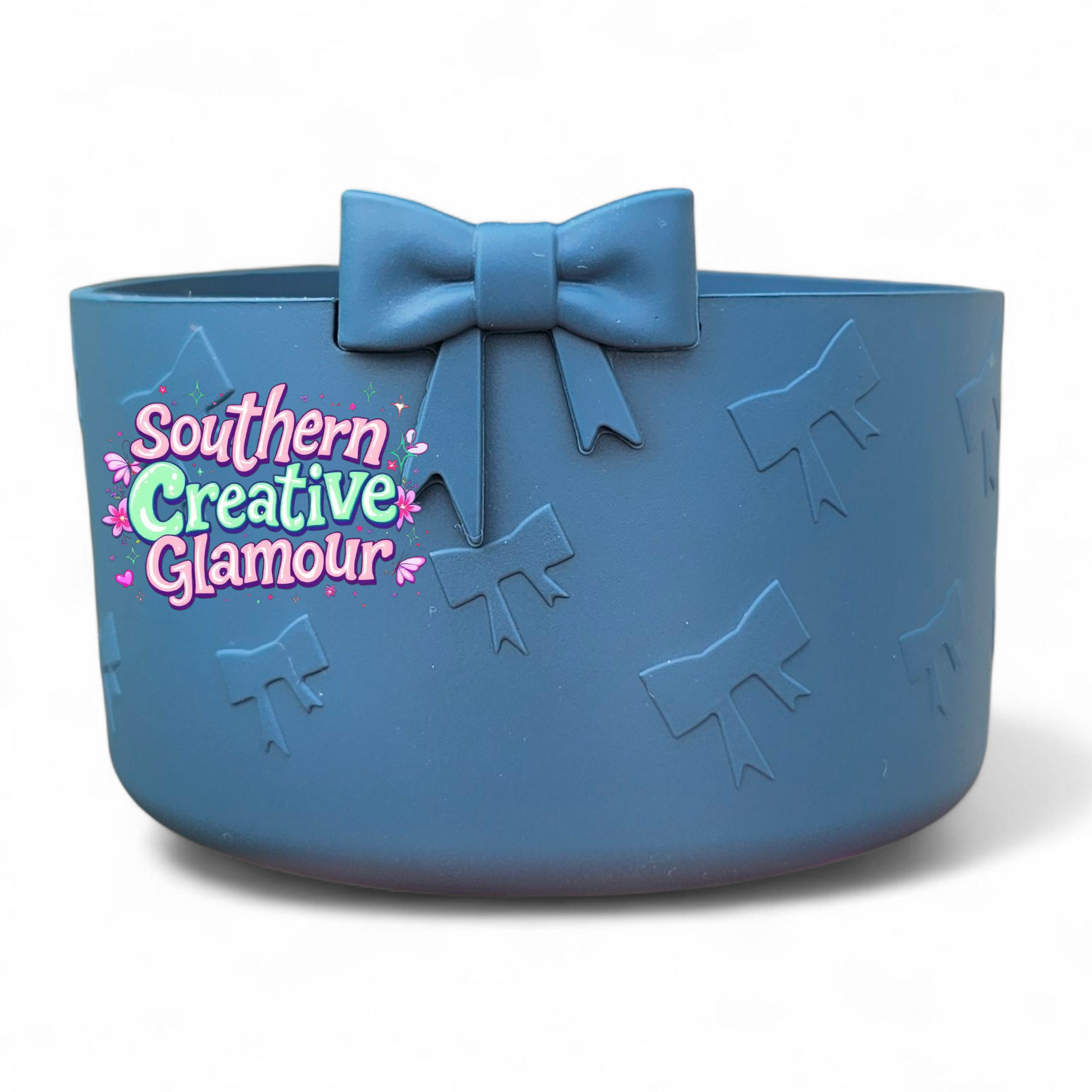 Nightfall Blue 3D Bow Textured Silicone Tumbler Boot by Southern Creative Glamour 
