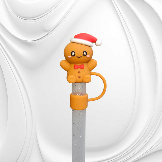 Brown Gingerbread Man 3D Silicone Straw Topper 