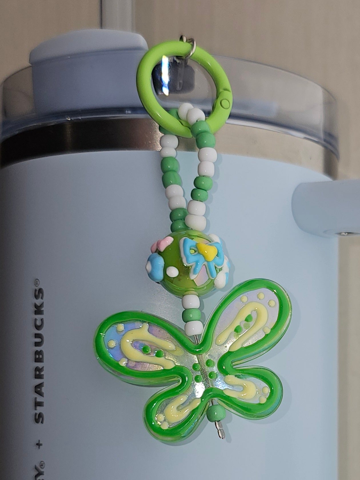 Green Butterfly Tumbler Straw Charm. 