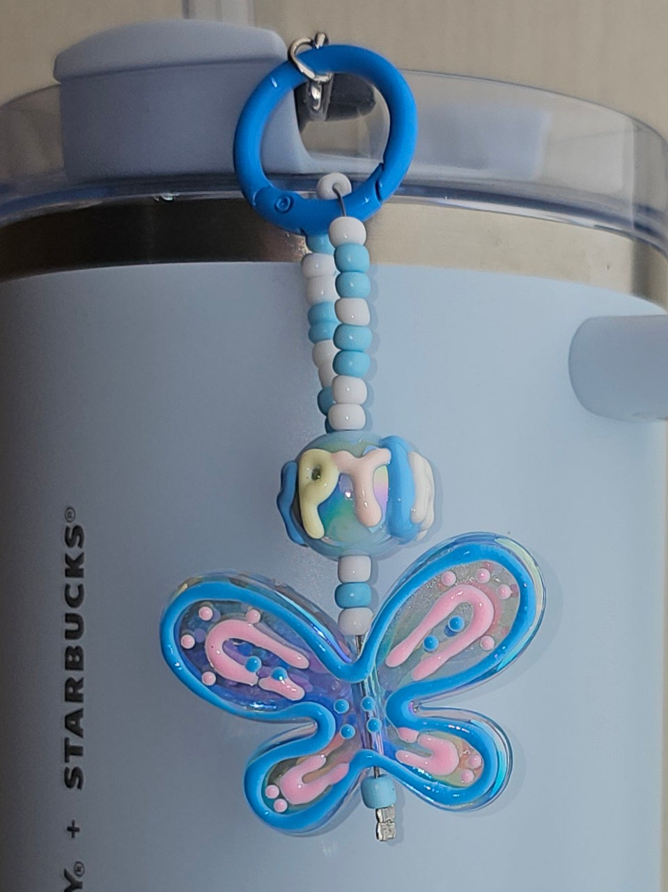 Spring Blue Butterfly Tumbler Straw Charm. 