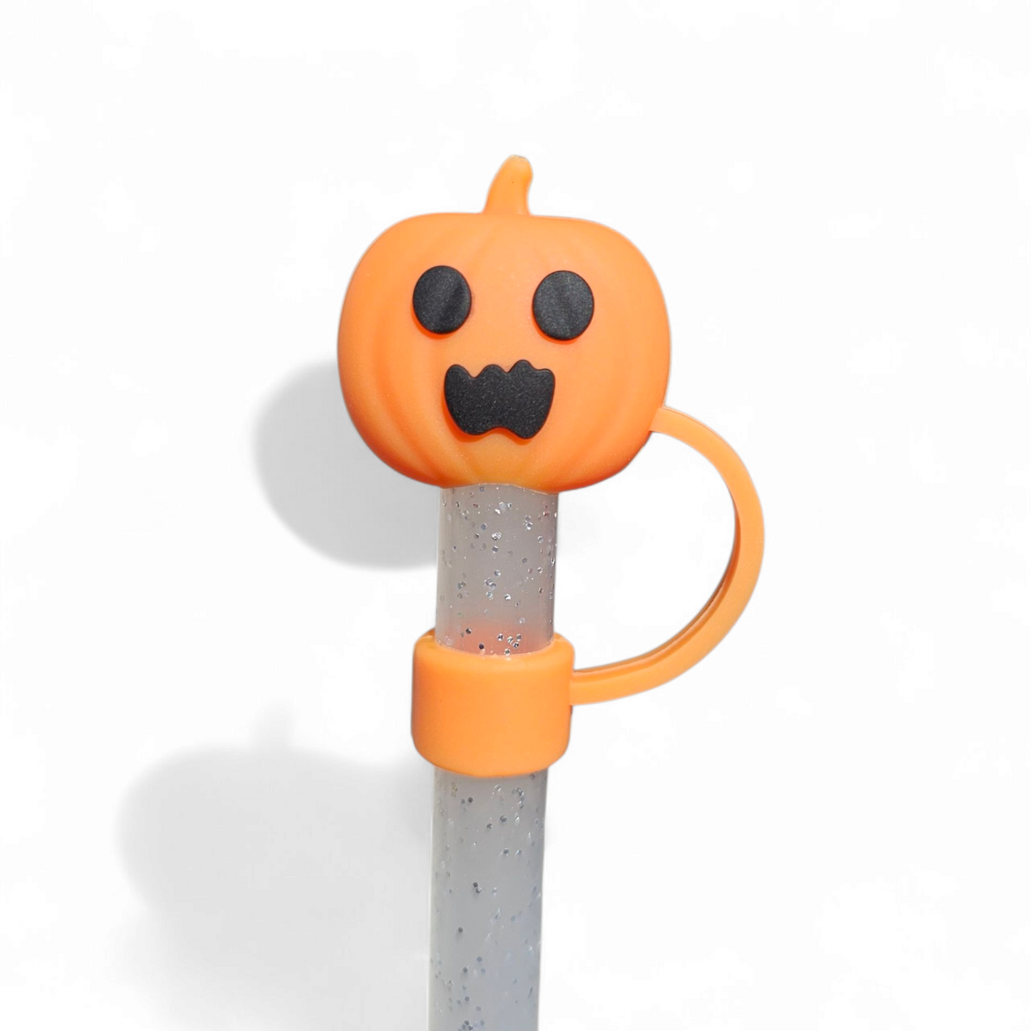 Cute orange pumpkin bat 3D Silicone 10mm Straw Topper 