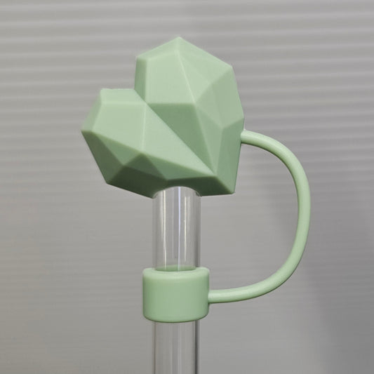 Macha Cream Green Diamond Heart 3D Silicone Straw Topper  - Straw Cover  - Straw Cap 