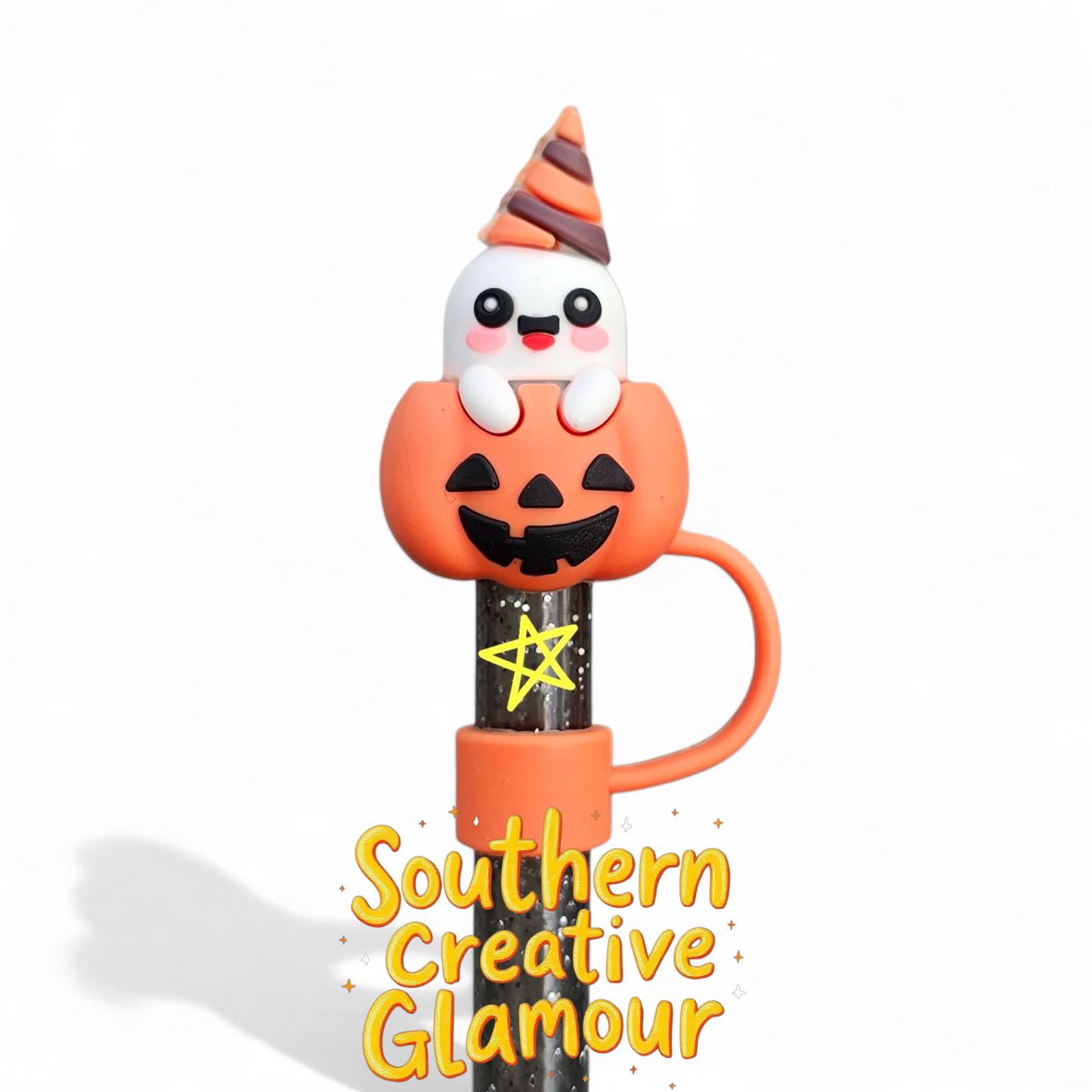 Halloween Candy Corn Ghost 3D 10mm Straw Topper