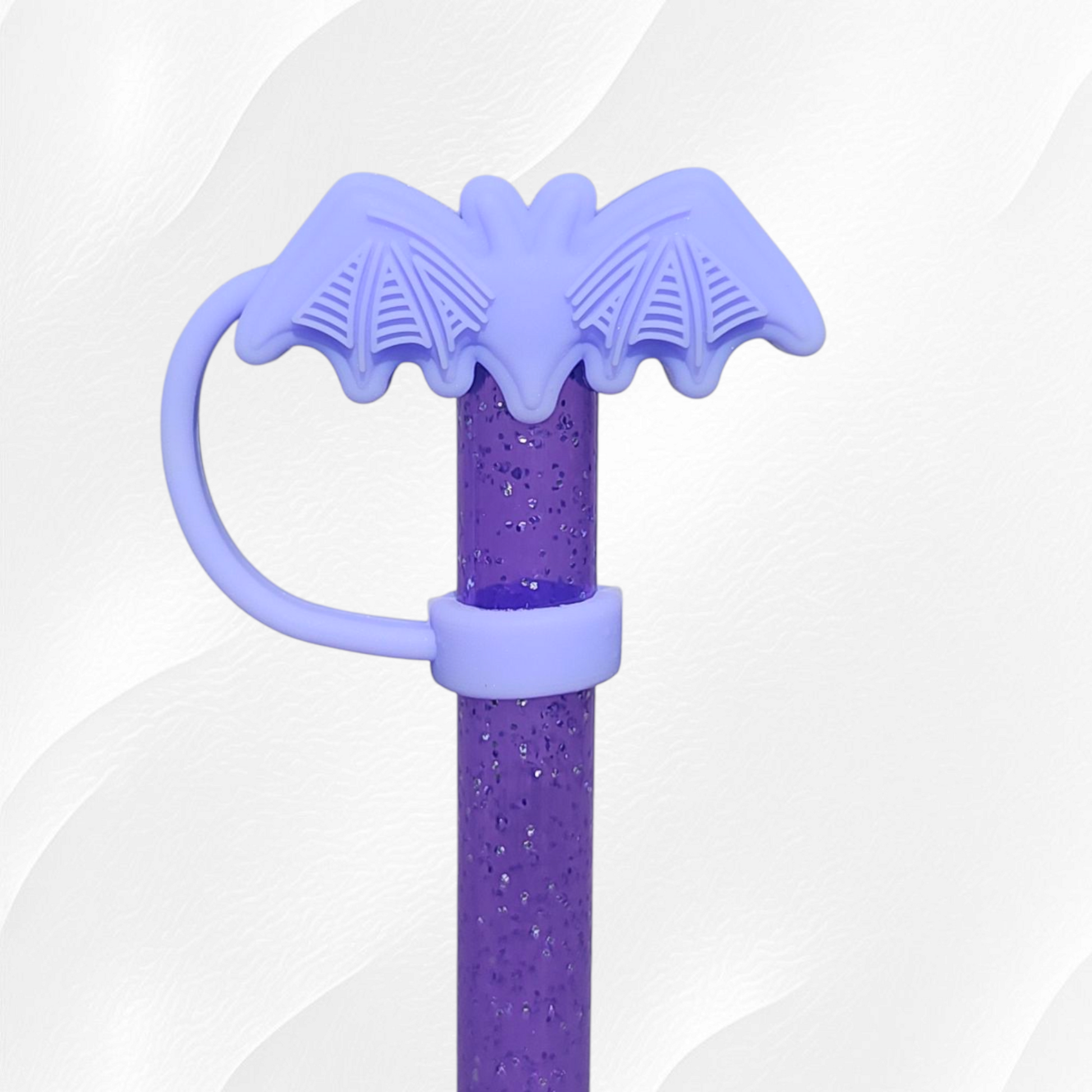 Periwinkle Purple Textured Halloween Bat 3D Silicone Straw Topper 