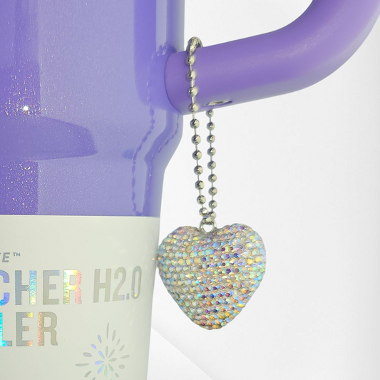 Rhinestone silver Glitter heart tumbler charm. 