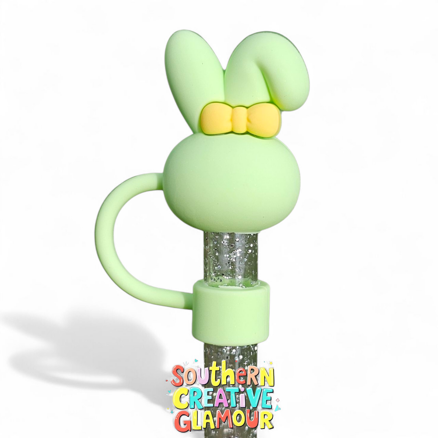 3D Preppy Bunny 10mm Straw Topper  - Spring Green