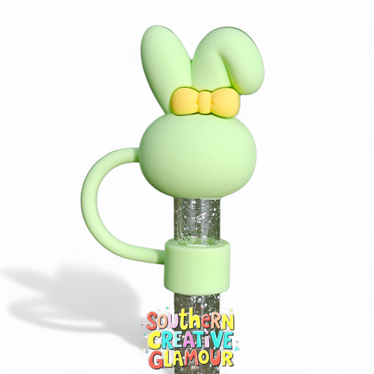 3D Preppy Bunny 10mm Straw Topper  - Spring Green
