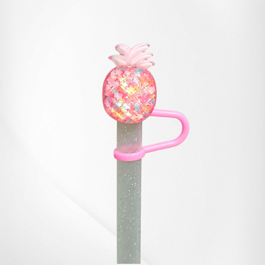 Bling Sequin pink Pineapple  Silicone Straw Topper -Straw Cover 