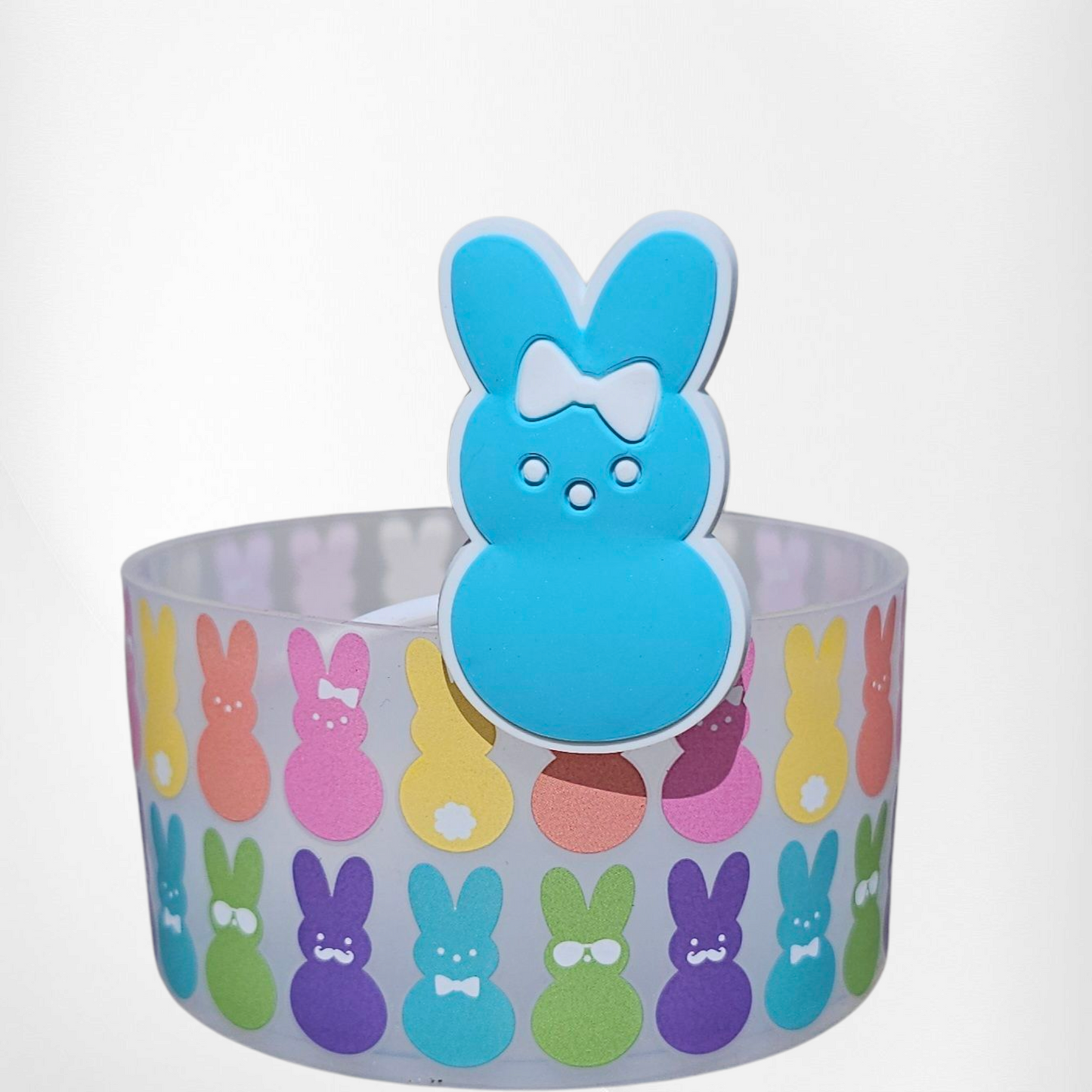 Peeps inspired Easter Bunny Silicone Straw Topper  - Blue