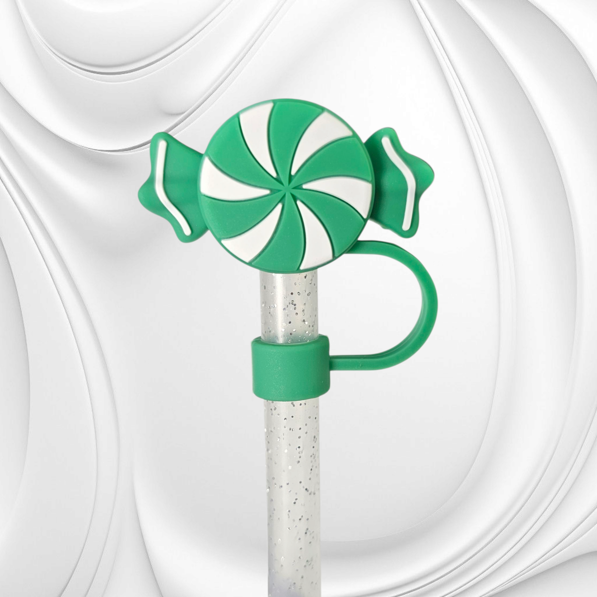 Green and White Candy 3D Silicone Straw Topper 