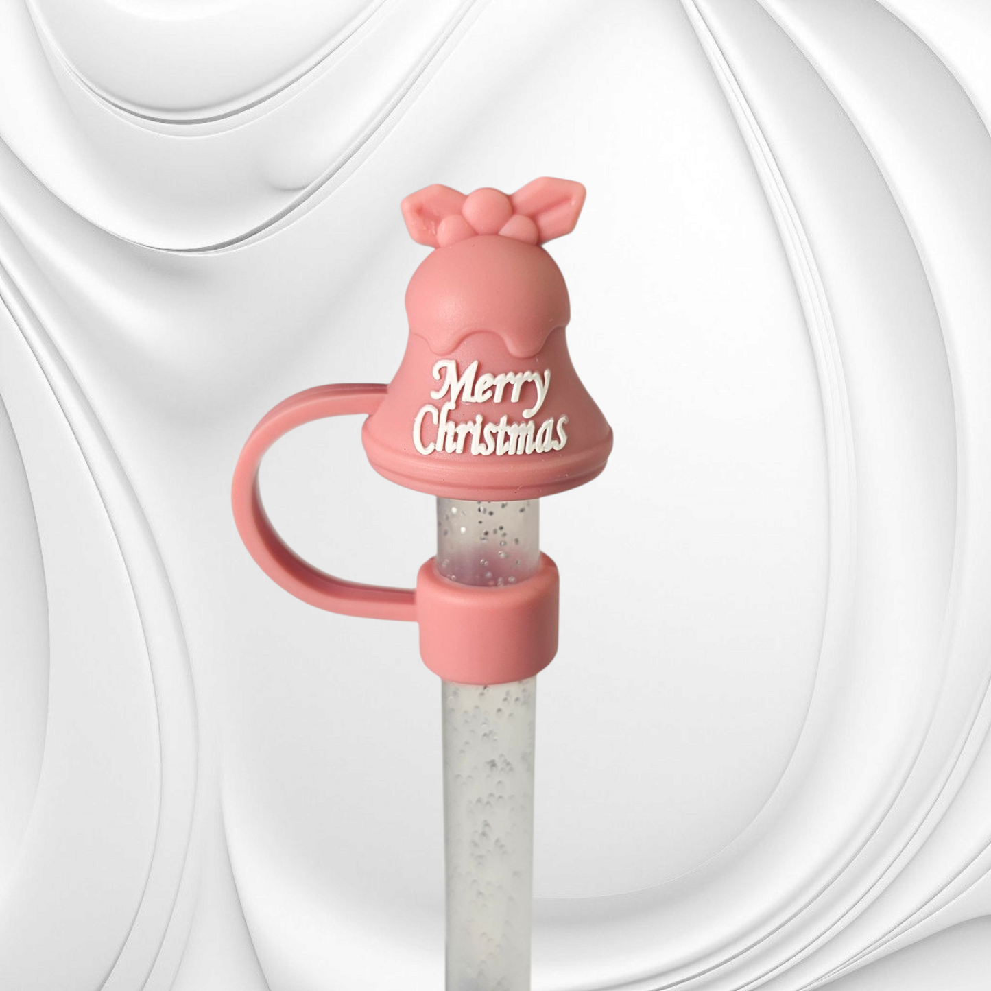 Mauve Pink Christmas Bell 3D Silicone Straw Topper. 