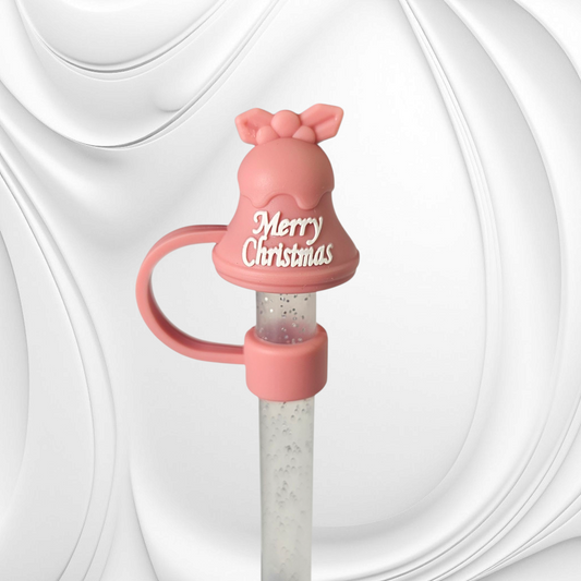 Mauve Pink Christmas Bell 3D Silicone Straw Topper. 