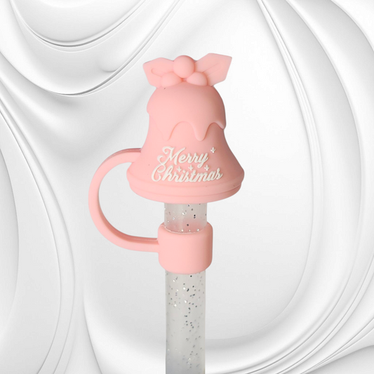 Blush Pink Christmas Bell 3D Silicone Straw Topper 