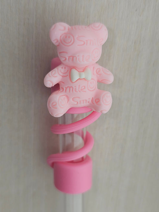 Light Blush Pink Teddy Bear Silicone Straw Topper  - Straw Cover  - Straw Cap. Gummy Bear Straw Topper. 