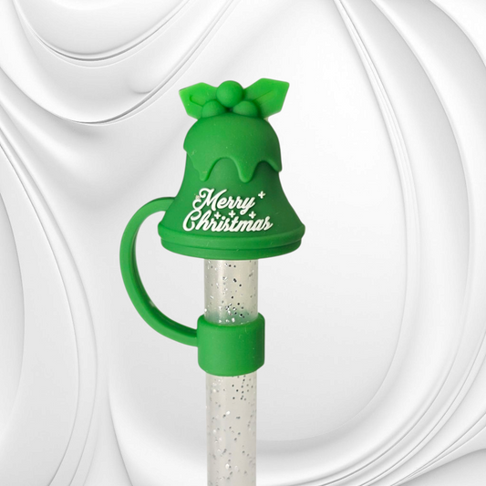 Green Christmas Bell 3D Silicone Straw Topper 