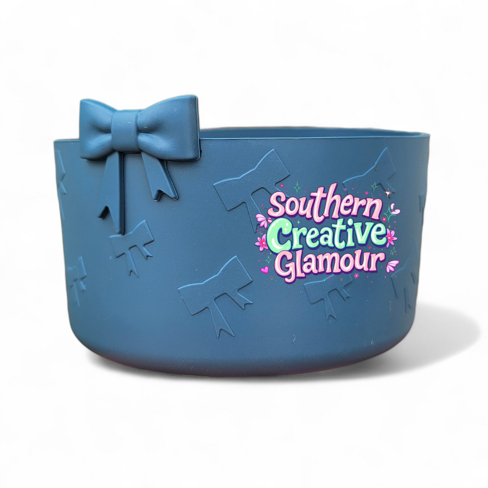 Nightfall Blue 3D Bow Textured Silicone Tumbler Boot by Southern Creative Glamour 