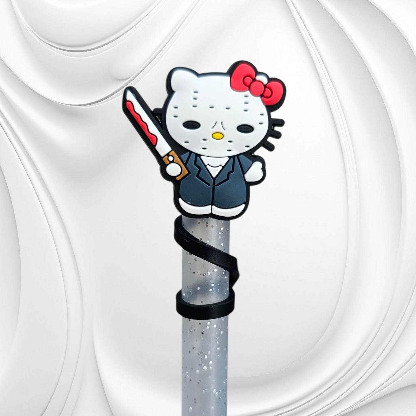 Jason Hello Kitty inspired Halloween Silicone Straw Topper. 
