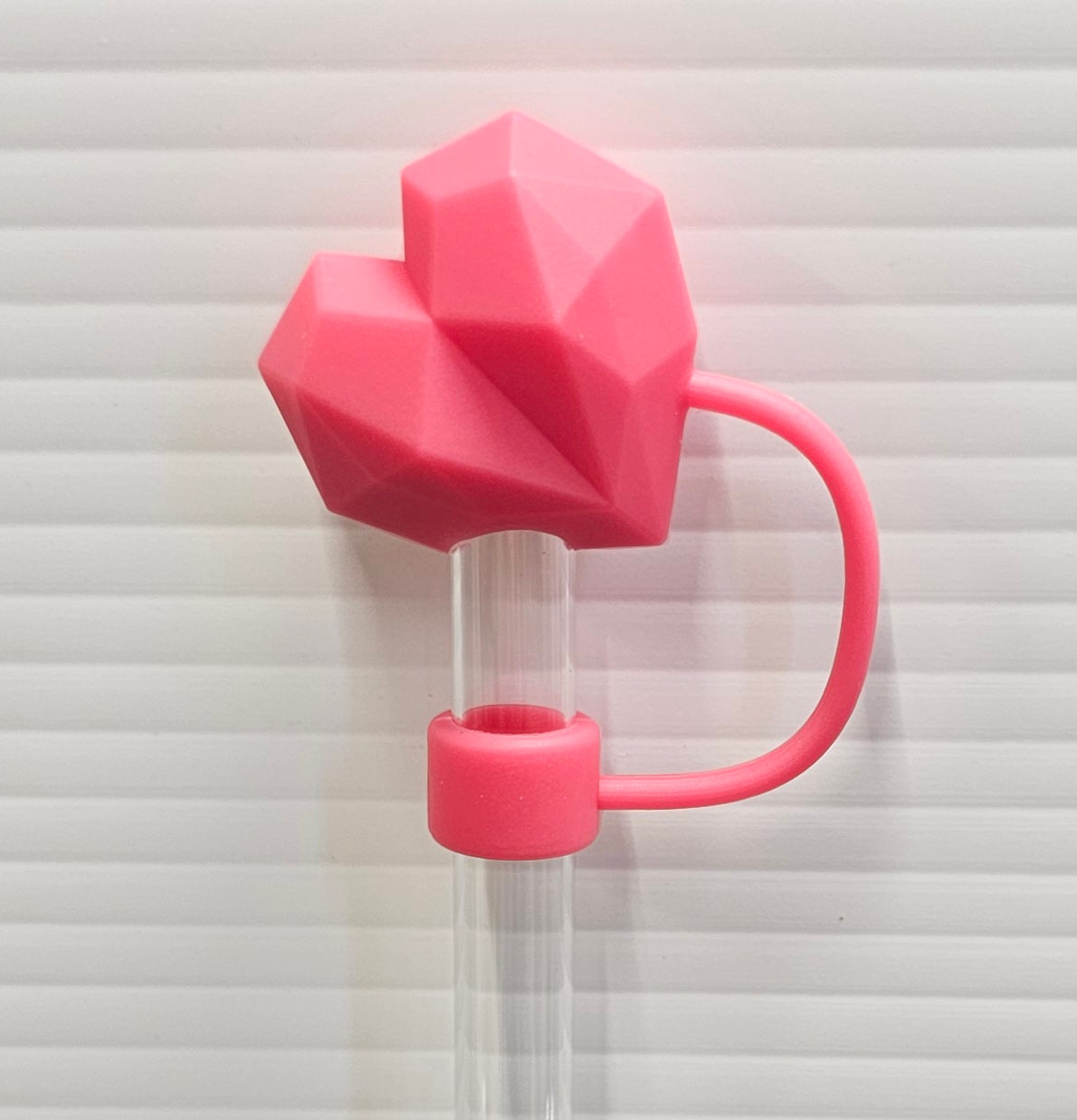 Coral Pink Diamond Heart Valentine's Day 3D Silicone Straw Topper  - Heart Straw Cover  - Straw Cap 