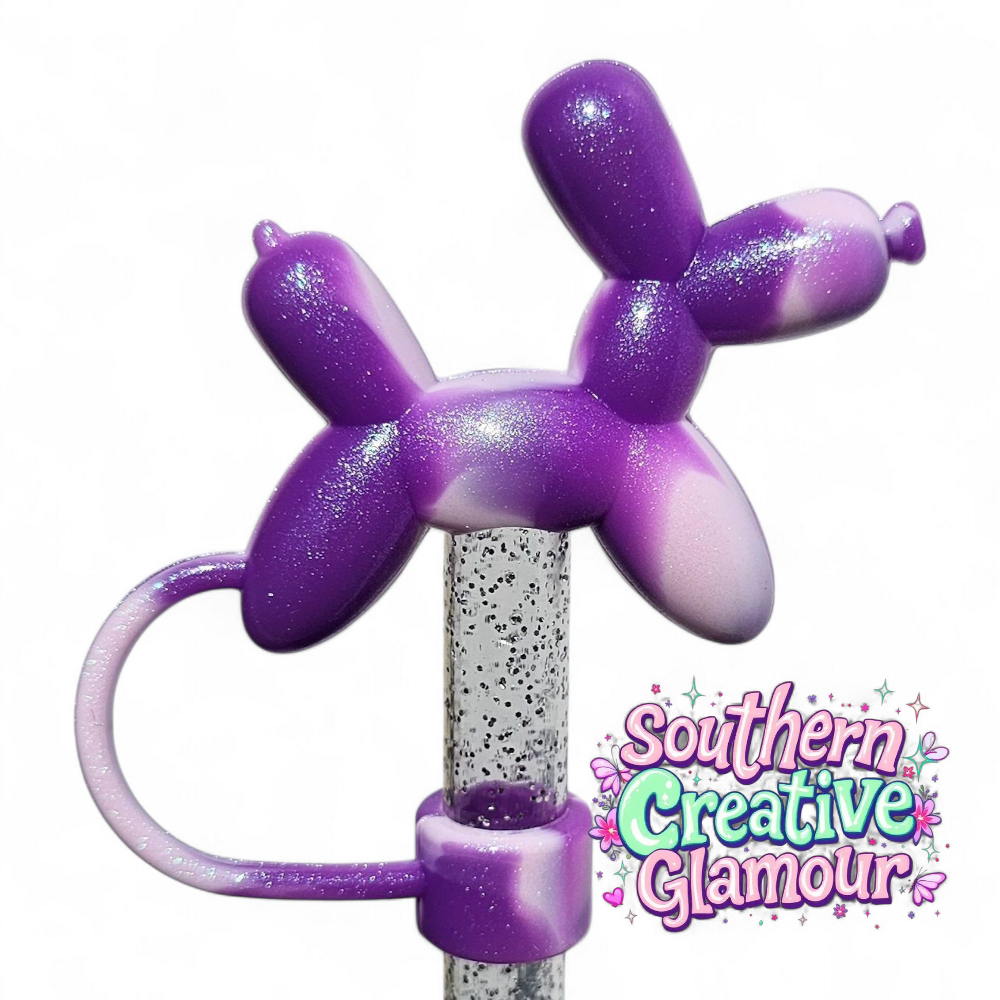 Purple Swirl Shimmer Balloon Dog 10mm Straw Topper by Southern Creative Glamour 