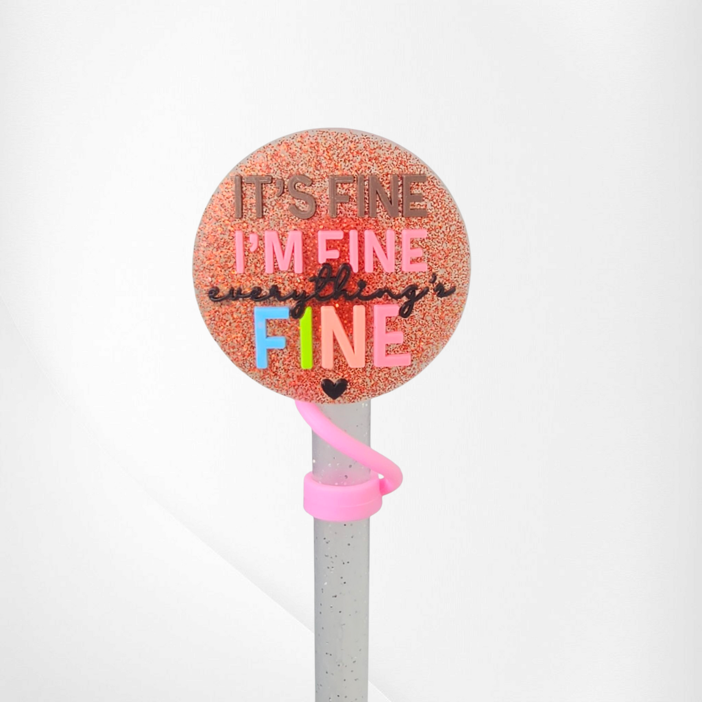 Red It's Fine | I'm Fine | Everything's Fine Glitter Straw Toppers