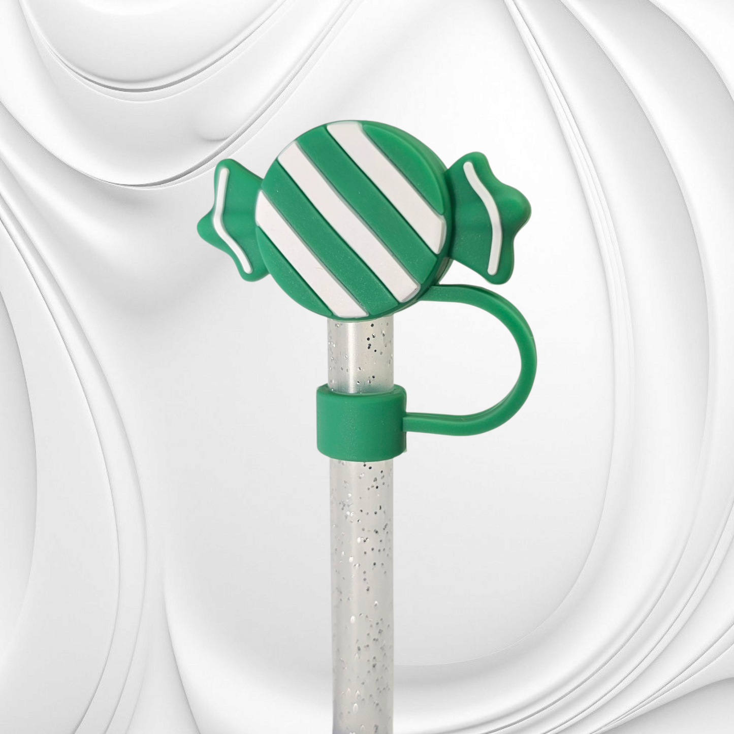 Green and White Candy 3D Silicone Straw Topper