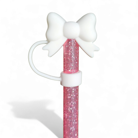 White Bow Silicone 10mm Straw Topper by Southern Creative Glamour 
