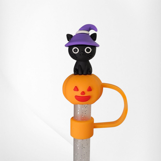 Halloween Witch Kitty 3D Silicone Straw Topper