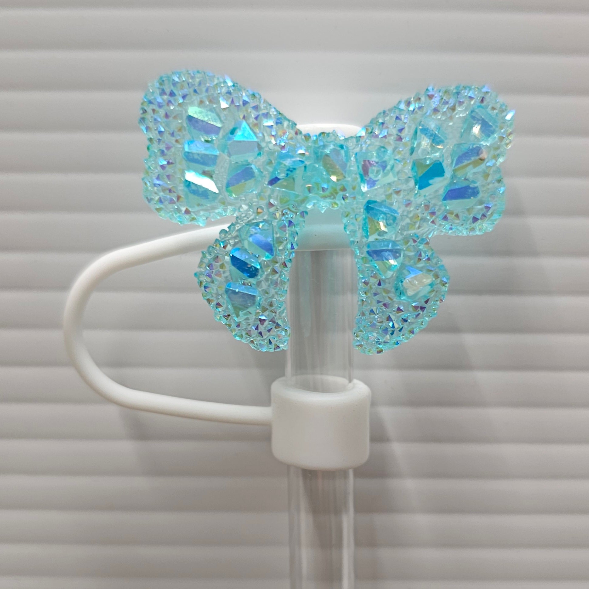 Luxury Glitter Butterfly Ribbon Bow Silicone Straw Topper Straw Cover  - Straw Cap 