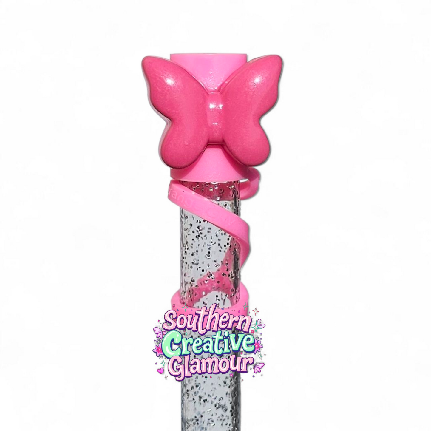 Pink Butterfly Silicone 10mm Straw Toppers by Southern Creative Glamour 
