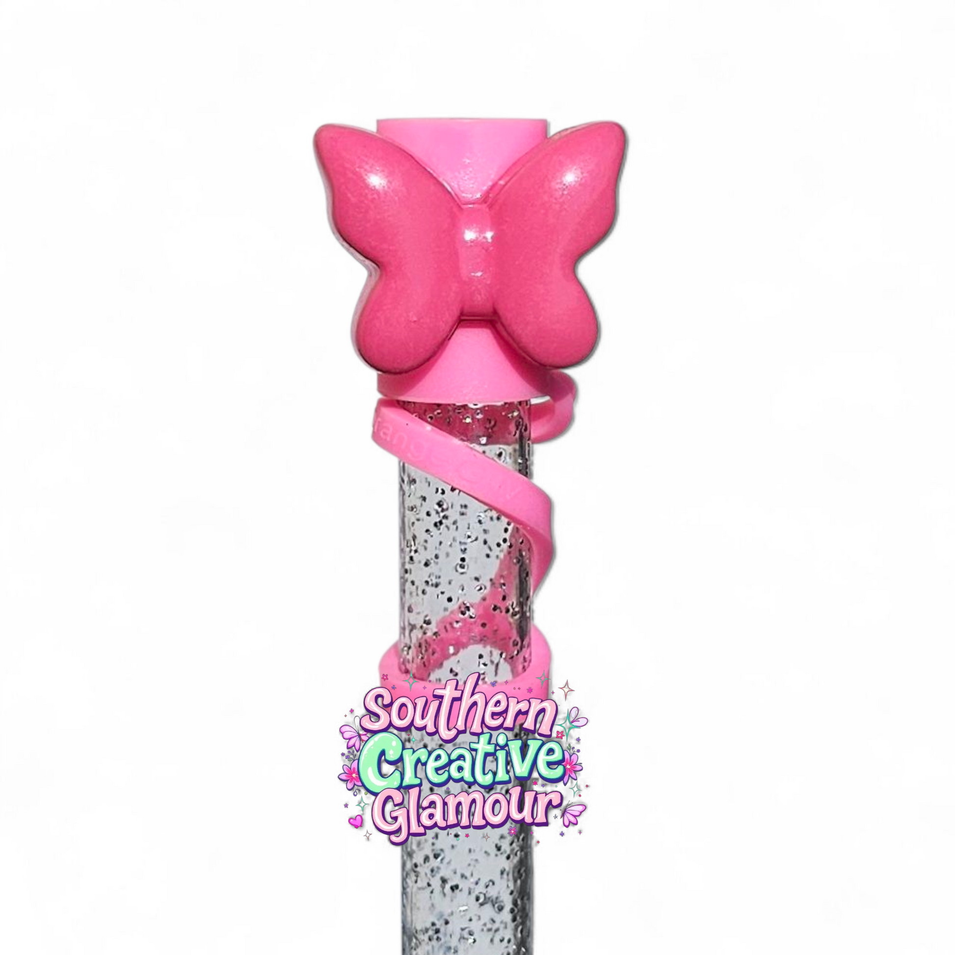 Pink Butterfly Silicone 10mm Straw Toppers by Southern Creative Glamour 