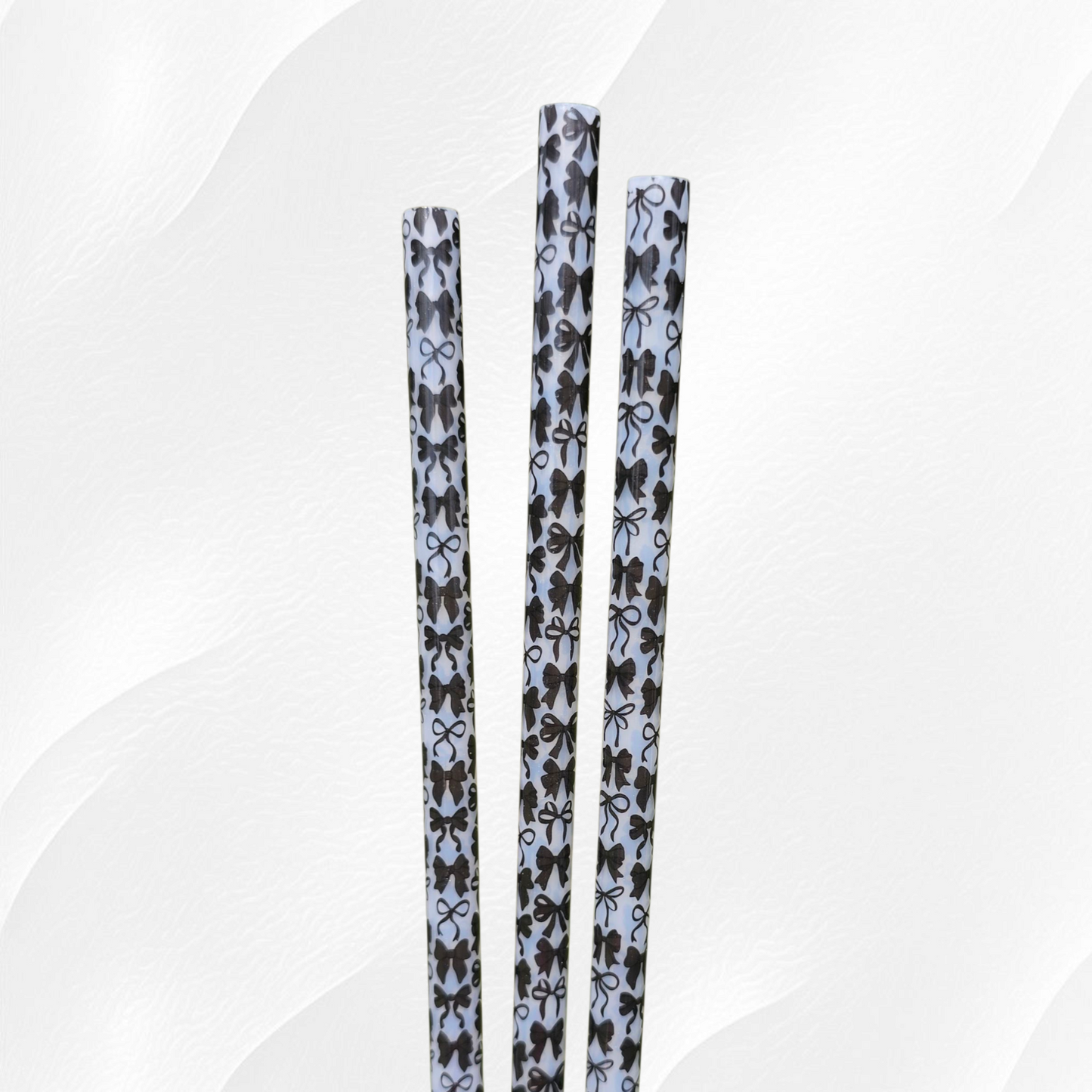 Black Coquette Ribbon Bows 10mm Reusable Straws by Southern Creative Glamour 