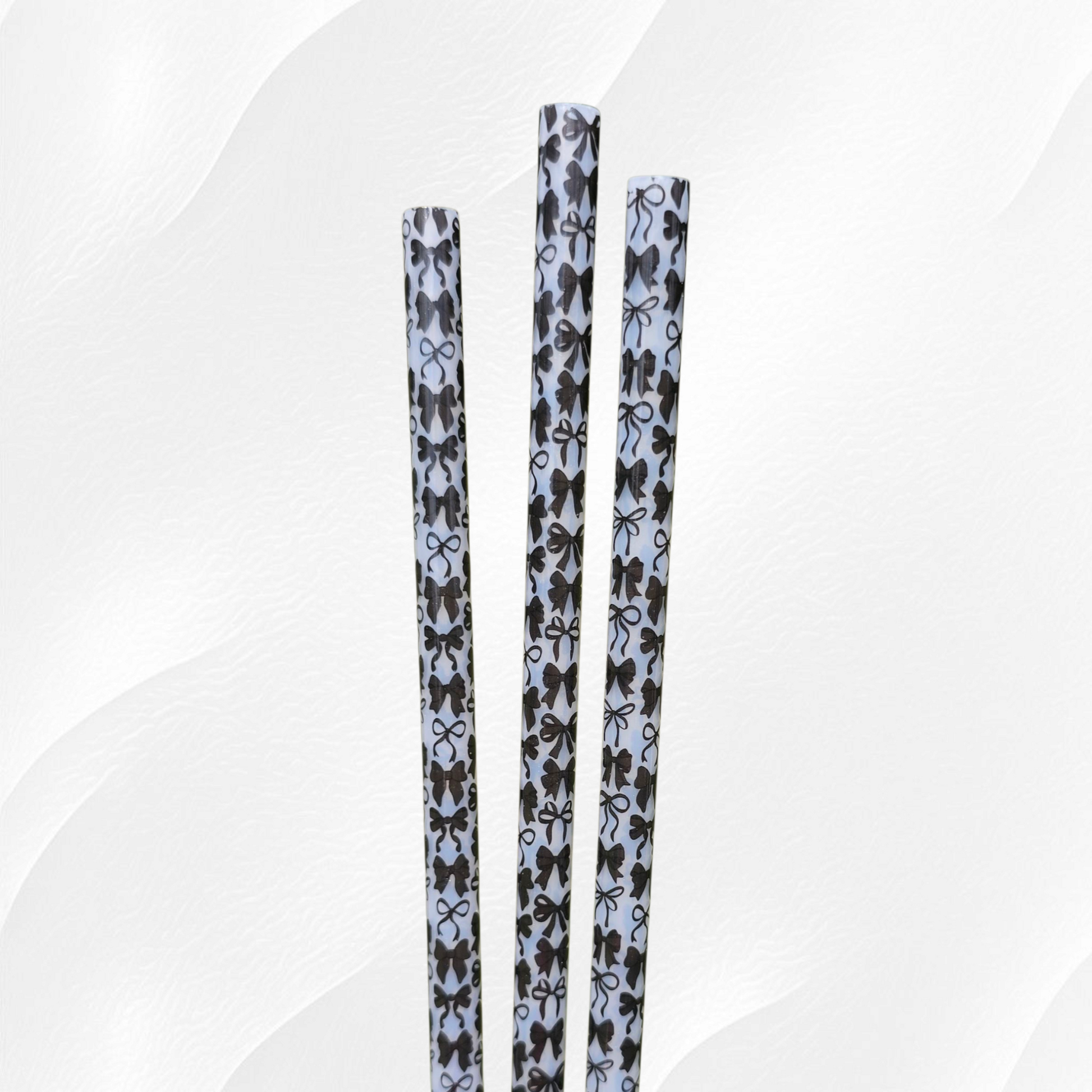 Black Coquette Ribbon Bows 10mm Reusable Straws by Southern Creative Glamour 