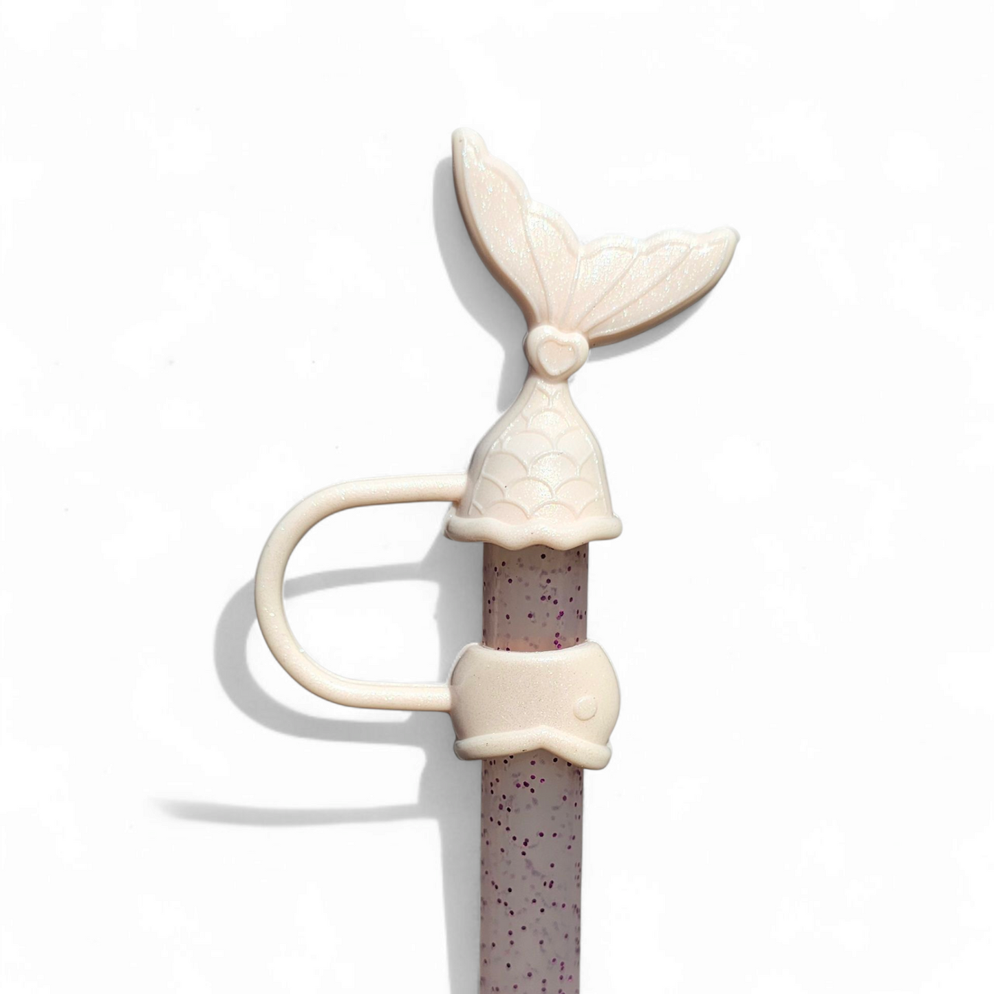 Cream Shimmer Mermaid Tail 3D Silicone 10mm Straw Topper 