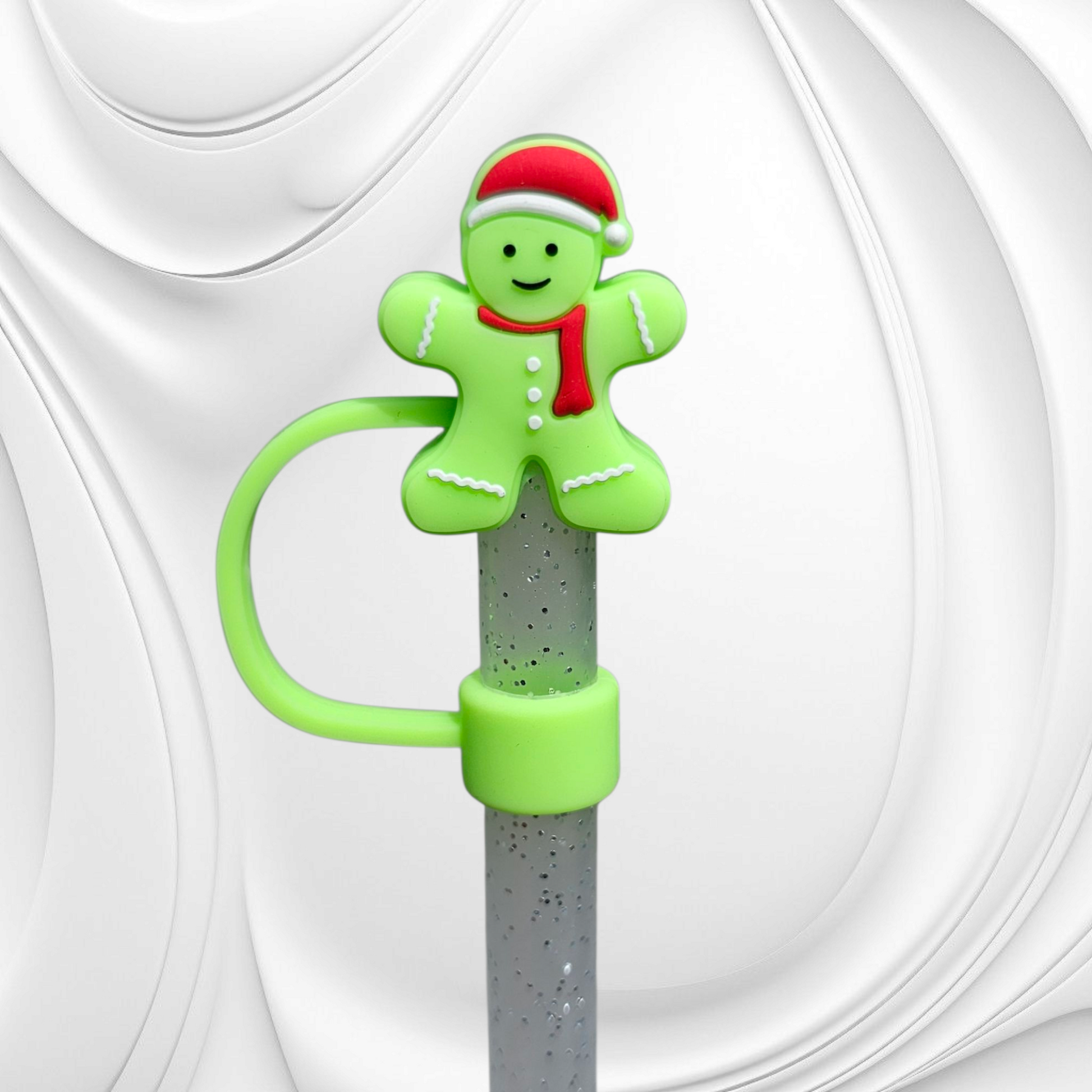 Grinch Green Gingerbread Man Mini 3D Silicone Straw Topper