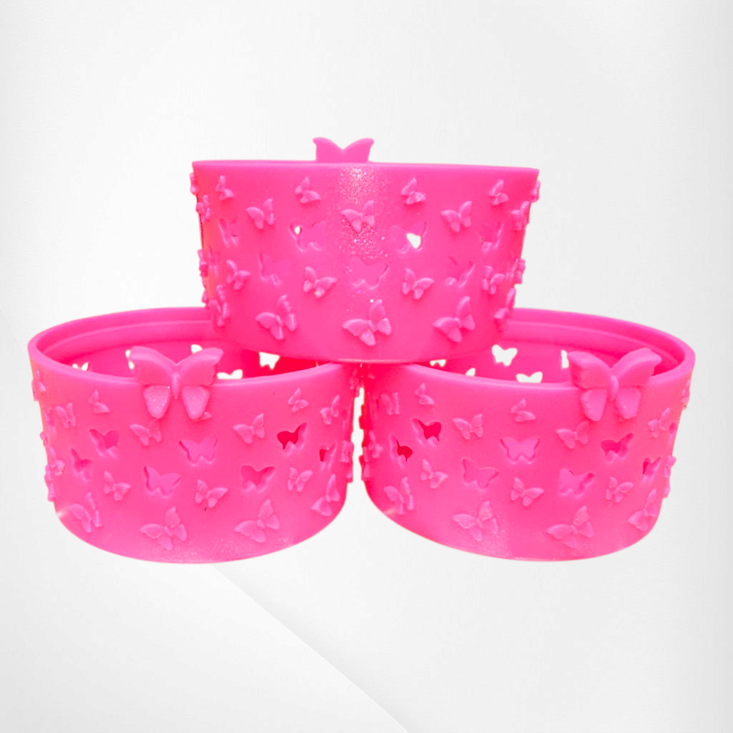 Hot Pink Shimmer Butterfly 3D Silicone Tumbler Boot by Southern Creative Glamour 