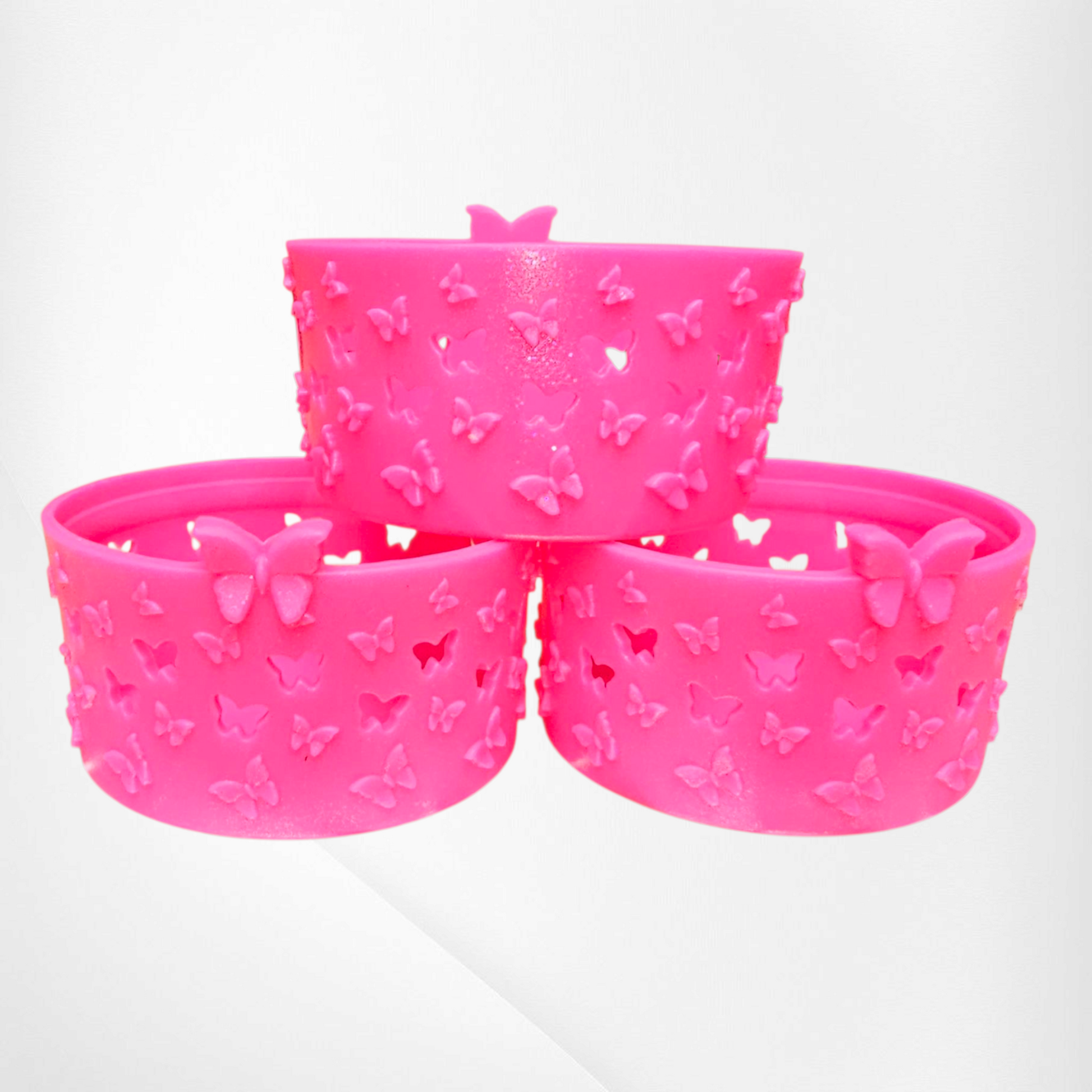 Hot Pink Shimmer Butterfly 3D Silicone Tumbler Boot by Southern Creative Glamour 