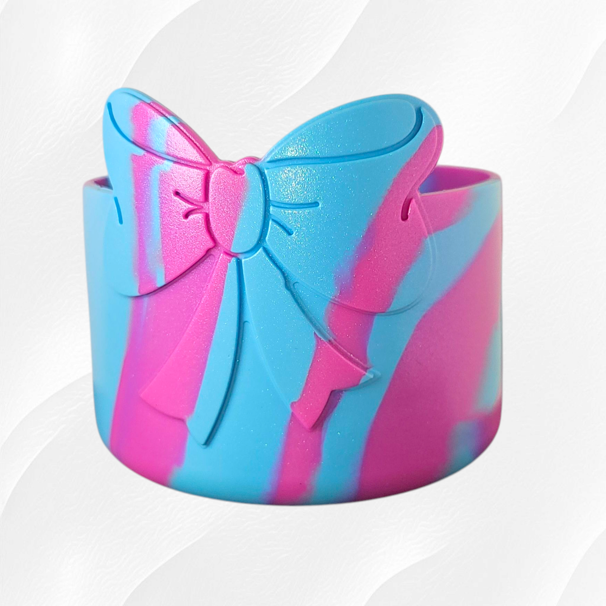 Hot Pink and pool Blue Shimmer bow silicone tumbler boot