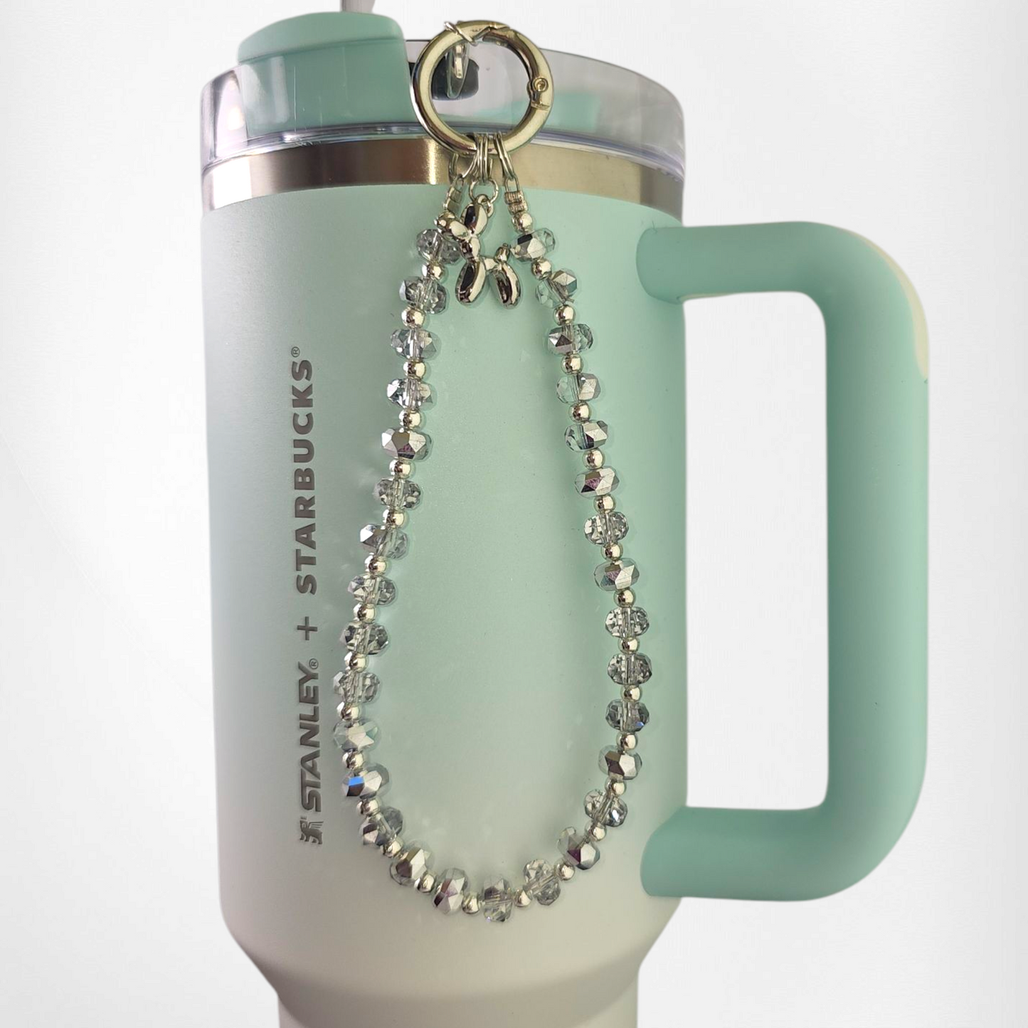Crystal Beaded Balloon Dog Tumbler Charm Bracelet  - Mirror Silver