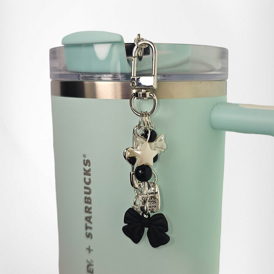 Black faux pearl ribbon tumbler charm