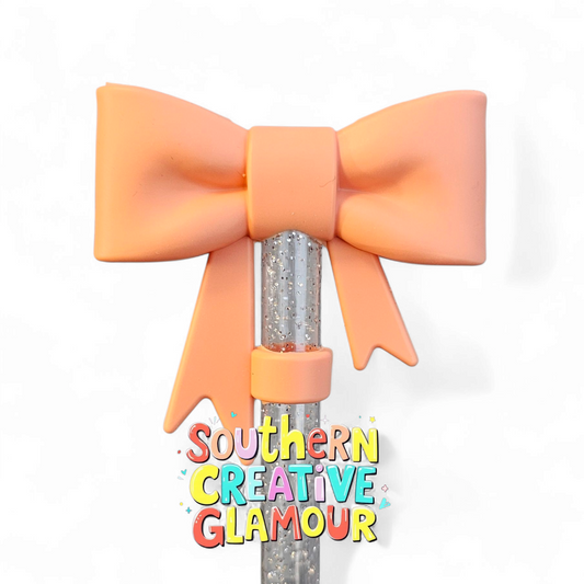 Melon Orange 3D Ribbon Bow Silicone 10mm Straw Topper by Southern Creative Glamour 