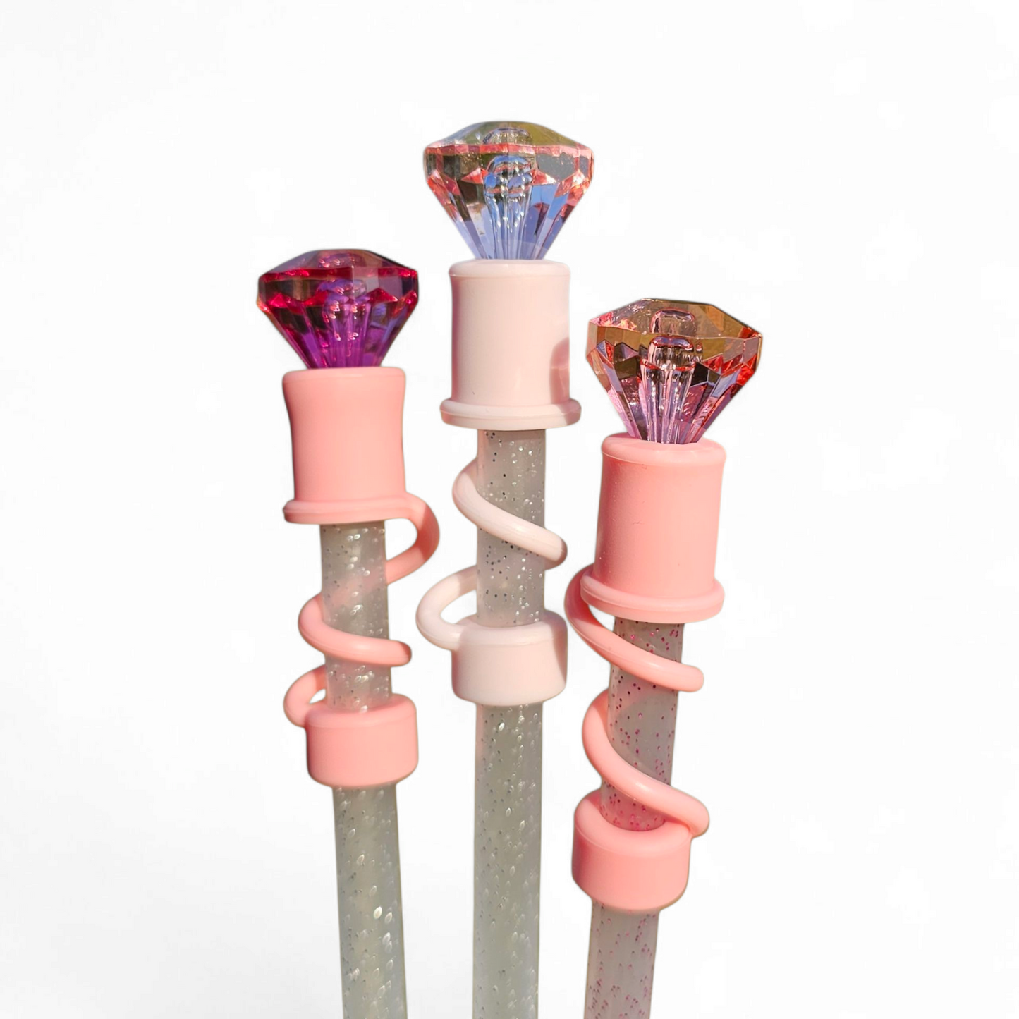 Diamond 3D Silicone 10mm Straw Topper - The Pinks