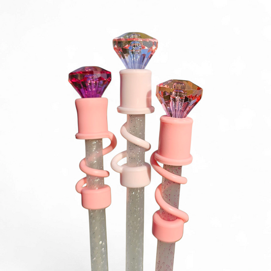Diamond 3D Silicone 10mm Straw Topper - The Pinks