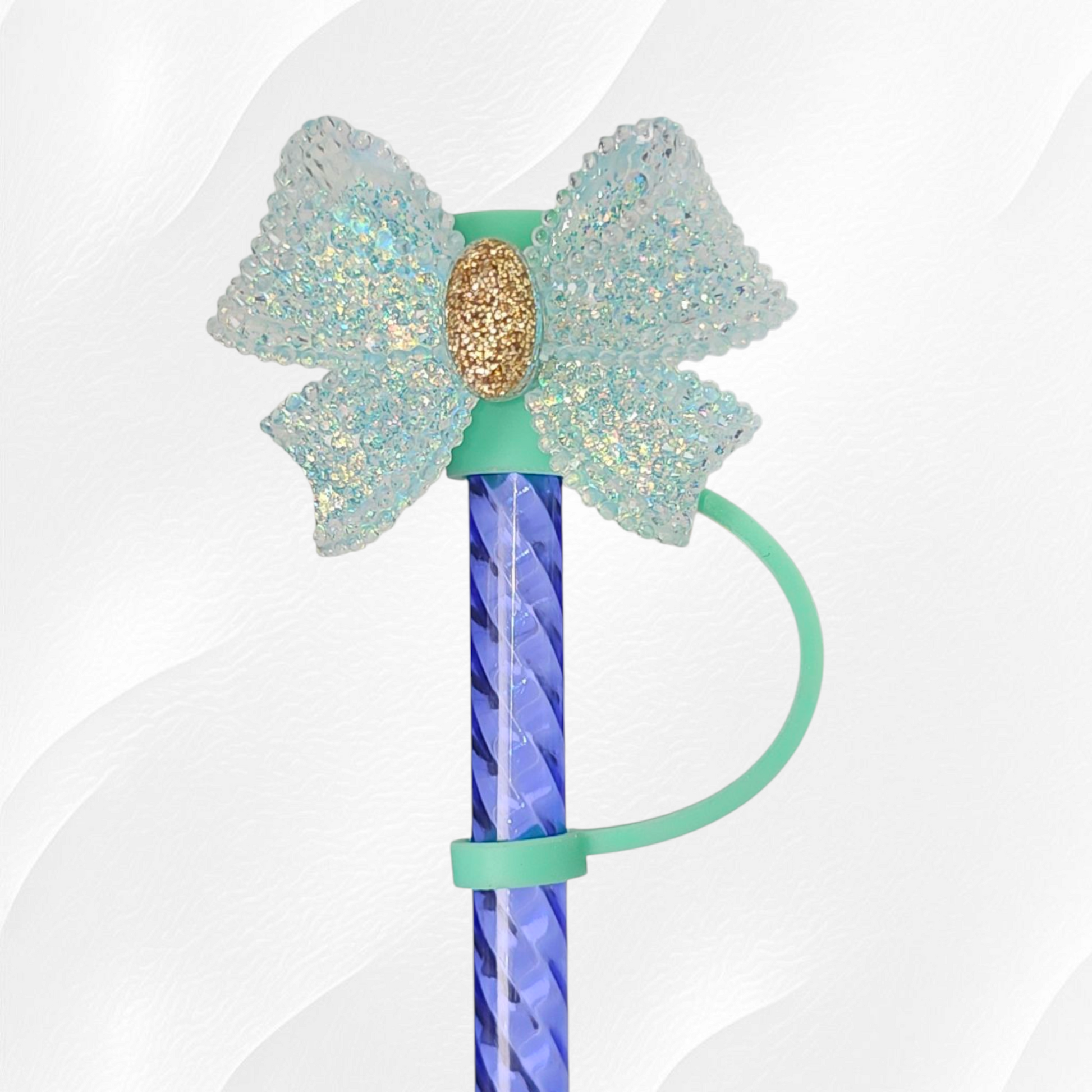 Teal Ribbon Bow 8mm Straw Topper 