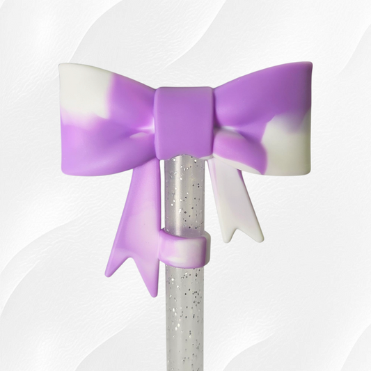 Purple and White Princess Bow 3D Silicone Straw Topper 