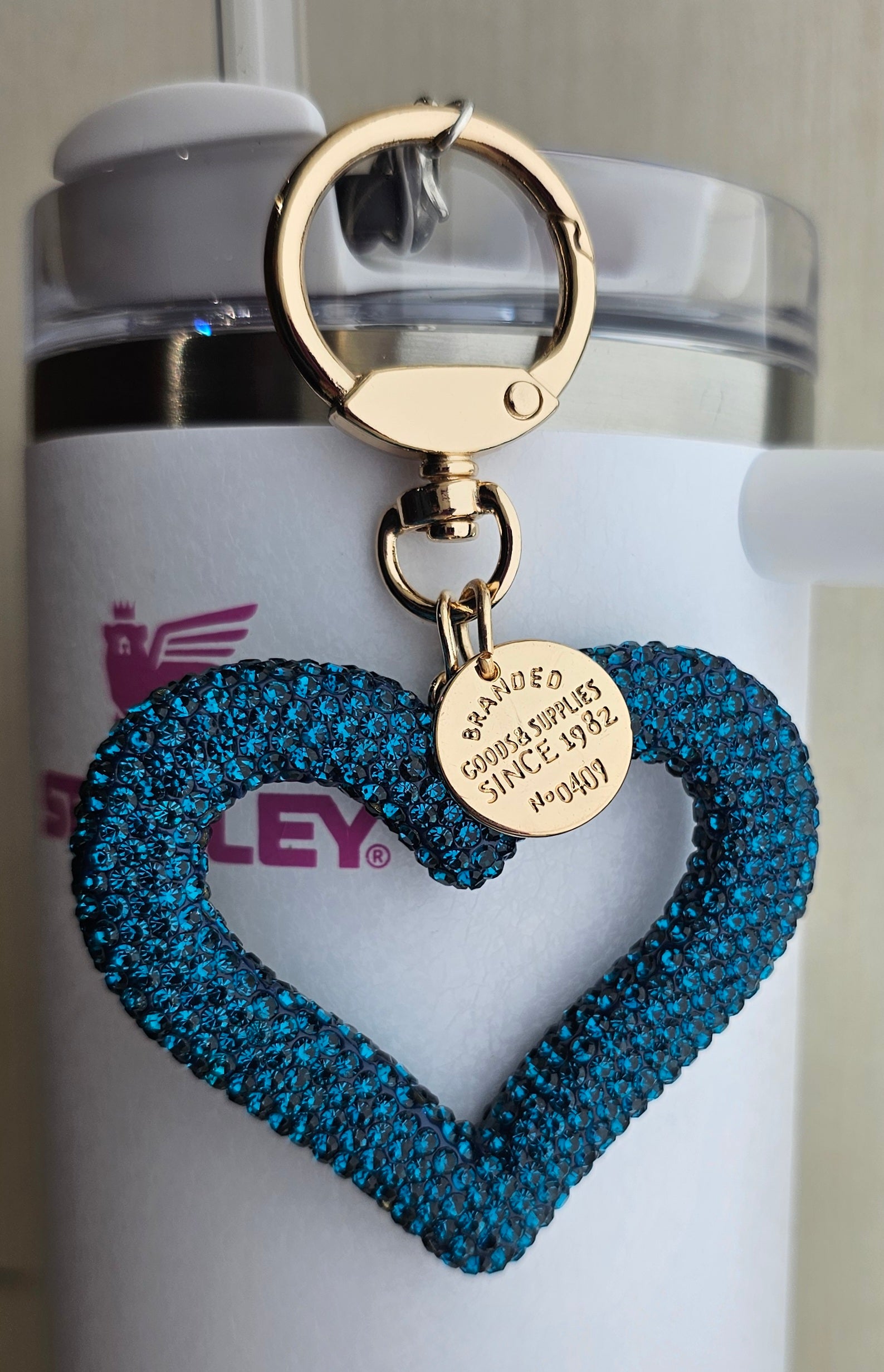 Tiffany Blue Glitter Heart Charm. Use to decorate tumbler straw, purse, bag, keychain, or backpack. 